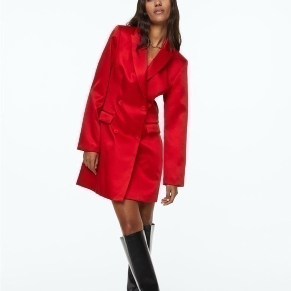 Red Double-breasted Blazer Jacket Dress